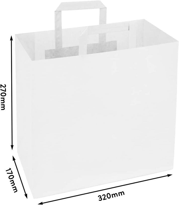 verpacking 250 Papiertragetaschen mit Flachhenkel 27 x 32 x 17 cm Weiss - Papiertüten Bio Papiertasc