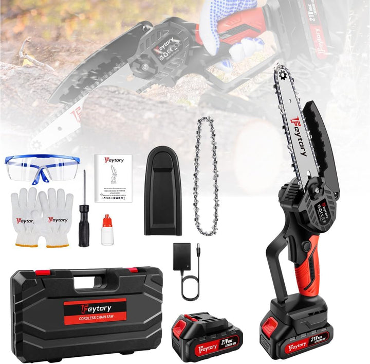 Mini Kettensäge mit Akku 6 Zoll Mini Kettensäge Elektro mit Akku 1500mAh Handkettensäge Akku Bürsten