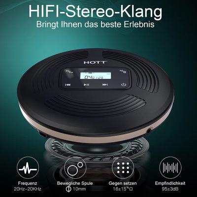 HOTT CD903TF CD Player tragbar wiederaufladbarer CD Player Bluetooth mit FM-Transmitter geeignet für