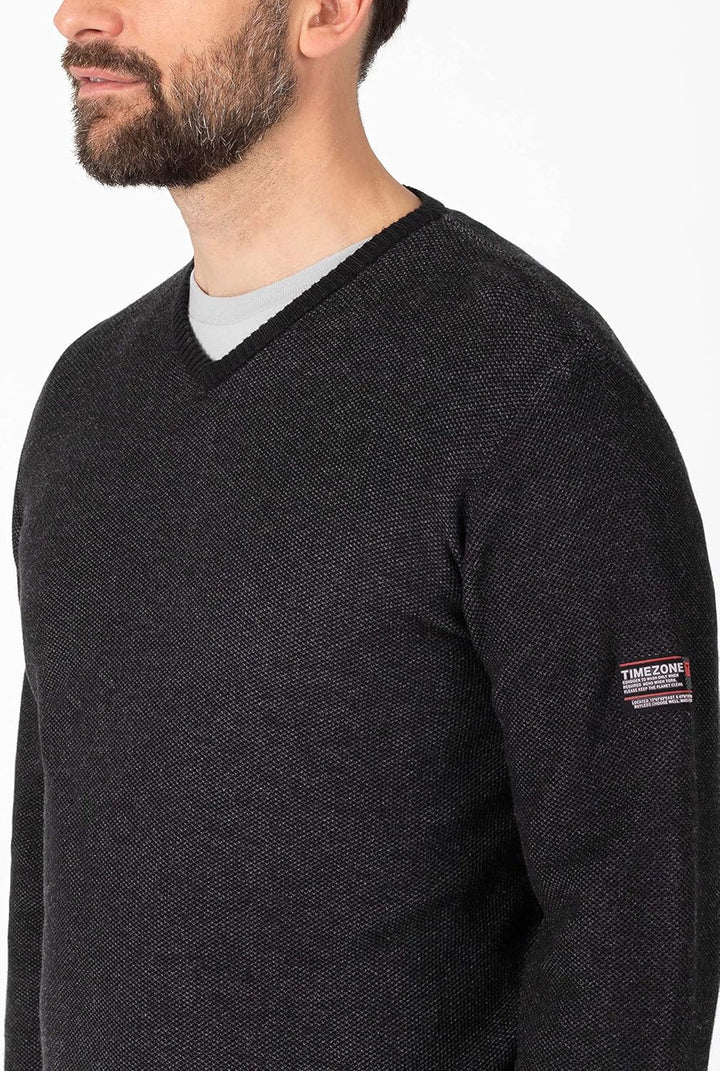 Timezone Herren Soft V Longsleeve Pullover L Caviar Black, L Caviar Black