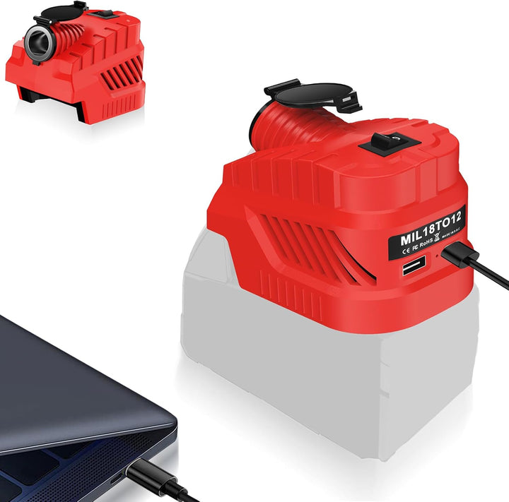 Step Down Konverter für Milwaukee 18V auf 12V | Kfz-Steckdose USB Typ C