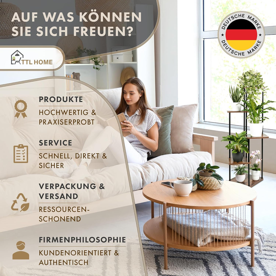 TTL HOME Blumenständer TOWER - 5 Etagen 105 cm hoch Pflanzenständer Design Holz Eiche & Metall schwa