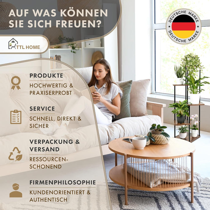 TTL HOME Blumenständer TOWER - 5 Etagen 105 cm hoch Pflanzenständer Design Holz Eiche & Metall schwa