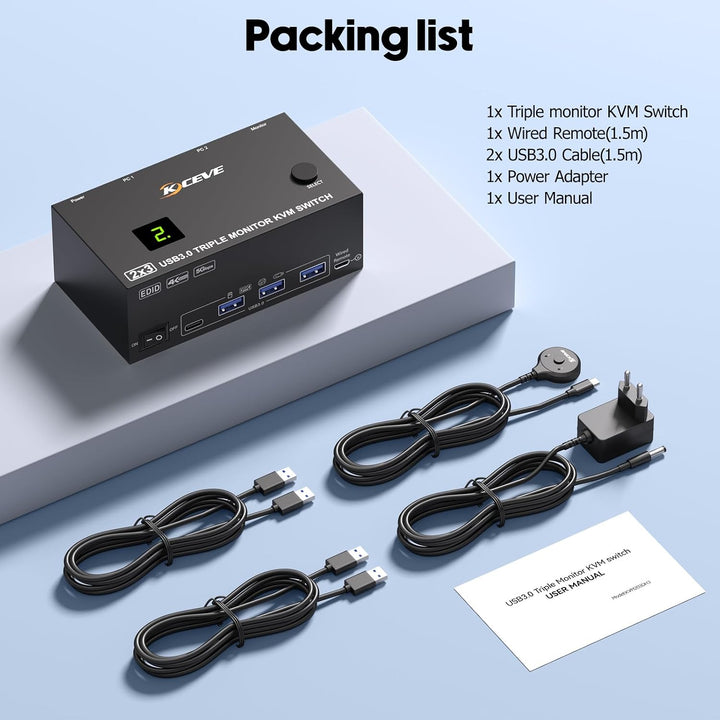 KVM Switch 2 PC 3 Monitore 4K@60Hz EDID Simulation, HDMI und Displayport KVM Switch Triple Monitor f