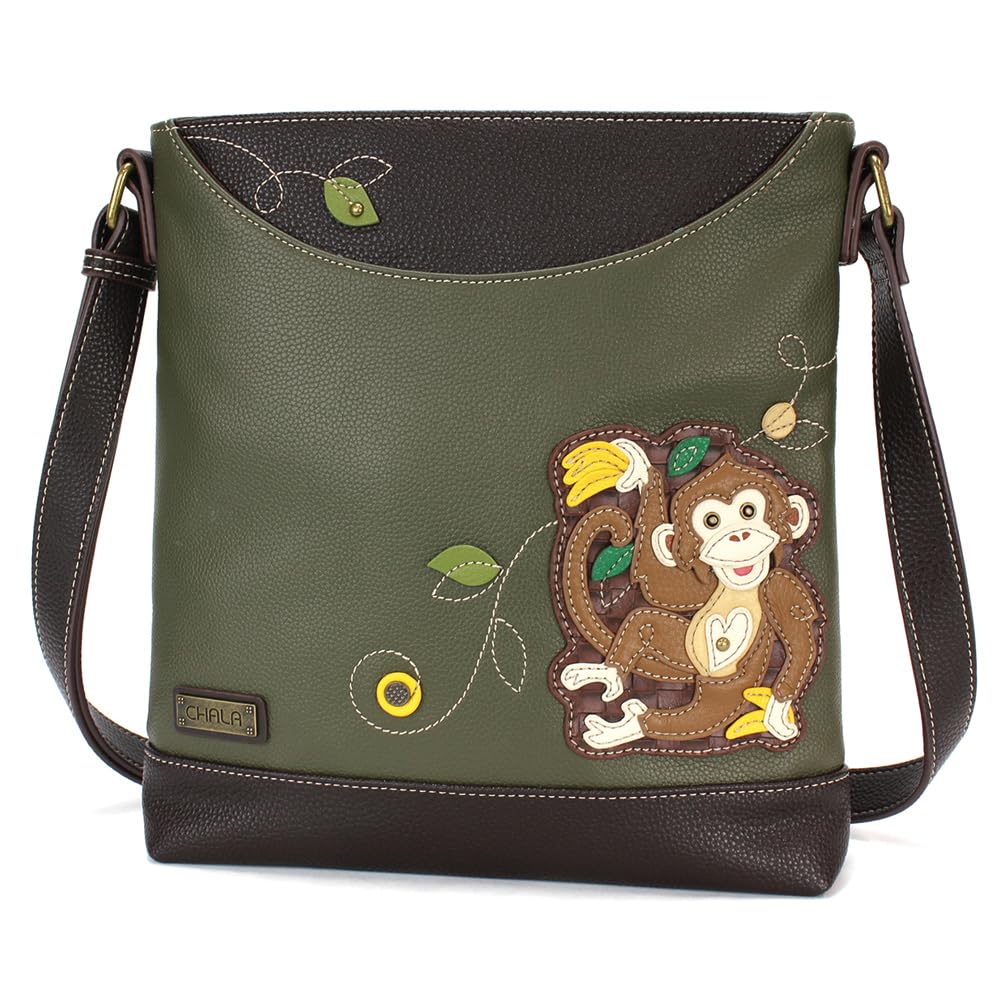 CHALA Damen Sweet Messenger Bag Affe mit Bananen, Olivgrün, Affe mit Bananen, Olivgrün