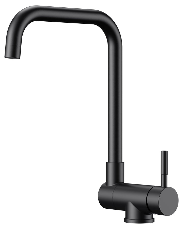 FORIOUS Wasserhahn Küche Schwarz, Küchenarmatur mit 360° Schwenkbar und Klappbar, L-förmiger Edelsta