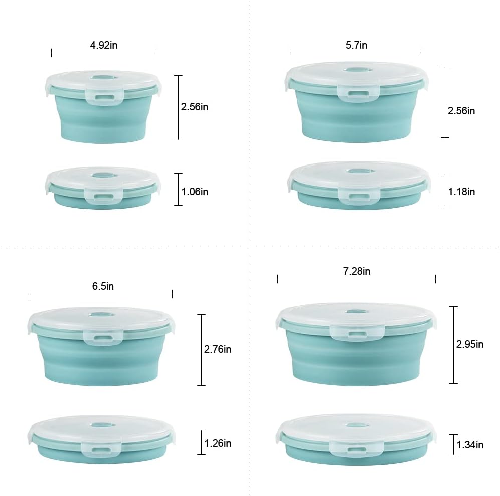 Faltbare Brotdose aus Silikon 4PCS Runde, platzsparende Frischhaltebox luftdicht & wasserdicht, geni
