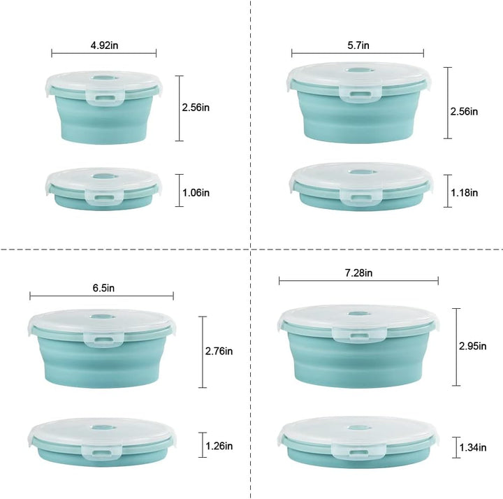 Faltbare Brotdose aus Silikon 4PCS Runde, platzsparende Frischhaltebox luftdicht & wasserdicht, geni