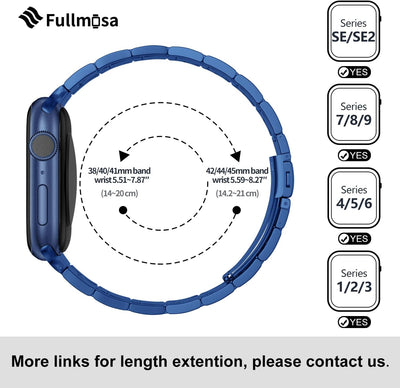 Fullmosa für Apple Watch 9 7 Armband 45mm Series 8 6 SE/SE2 44mm mit Uhrengehäuse, Rostfreier Edelst