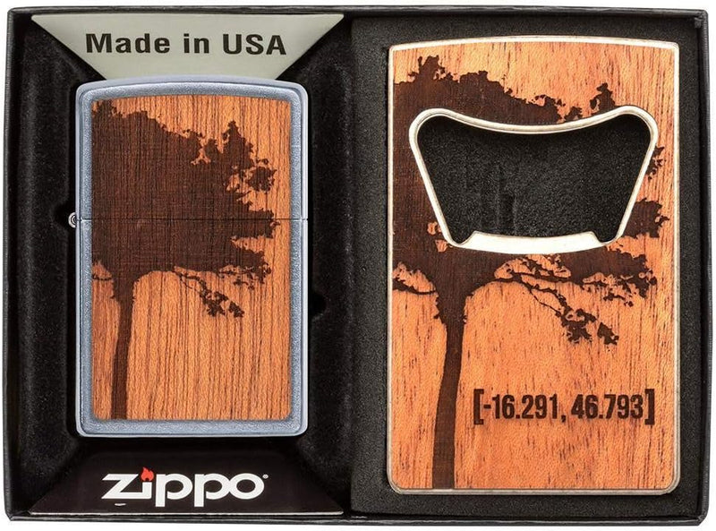 Zippo 49066 Classic Lighter-Woodchuck Lighter & Bottle Opener Gift Set, Sonstige, Silver, 13.5 cm Si