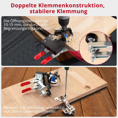 XUNTOP Verdecktes Scharnier Jig 35mm Legierung Cup Style Scharnier Bohren Jig Lochsäge, für Holzmöbe