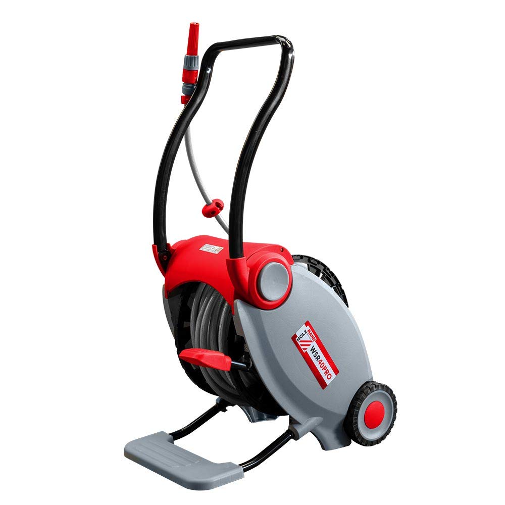 HOLZMANN Wasserschlauch-Roller WSR40PRO - Automatischer Aufrollmechanismus mit Fusspedal, 40m Schlau