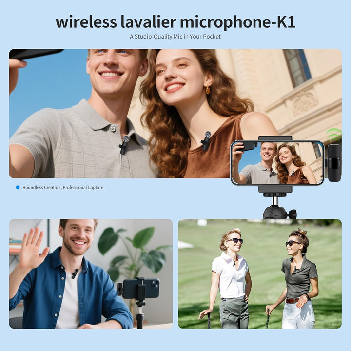 Kabelloses Lavalier-Mikrofon für iPhone iPad & Android - 2er-Pack Mini-Clip-On-Mikrofon mit Geräusch