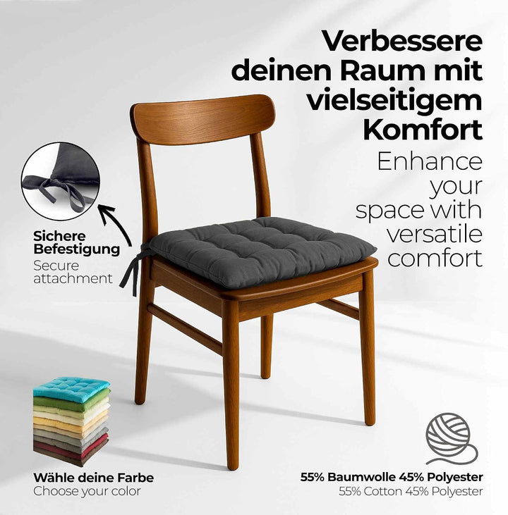 etérea Basic Sitzkissen 40x40 cm 6er Set mit Bändern Anthrazit 6 Stück - 40x40 cm Anthrazit, 6 Stück