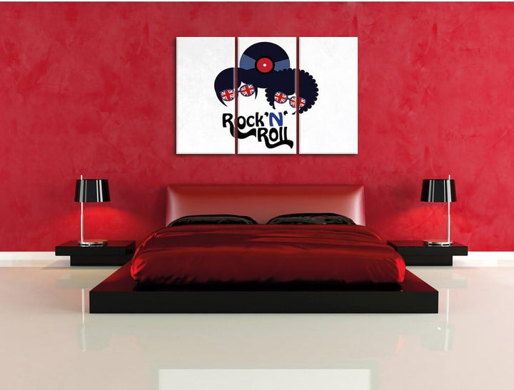 Pixxprint Rock 'n' Roll Schallplatte als Leinwandbild/Grösse: 3 Teilig (120x80) cm/Wandbild/Kunstdru