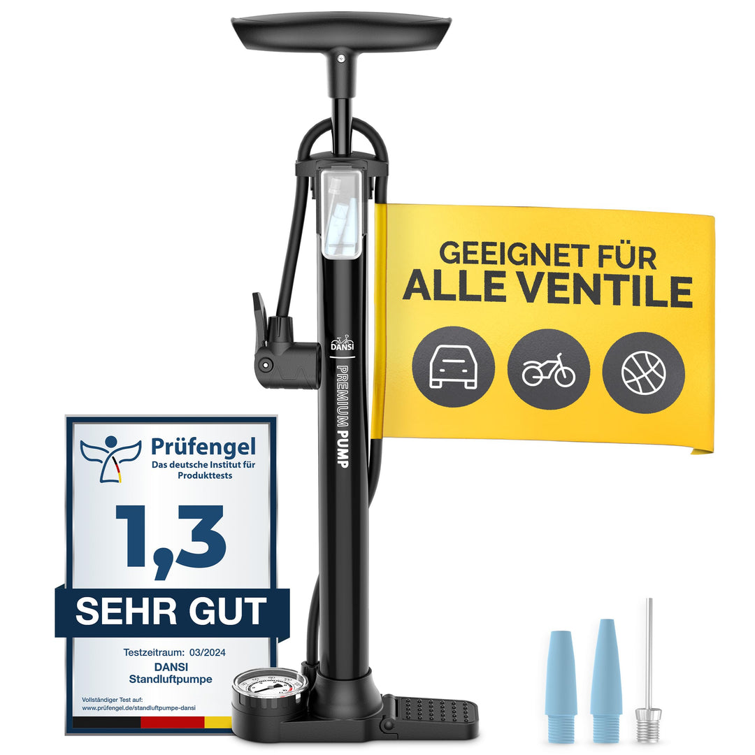 DANSI Stand-Fahrradpumpe alle Ventile AV, SV, DV - Luftpumpe Fahrrad Inklusive Grossem Manometer, Ad
