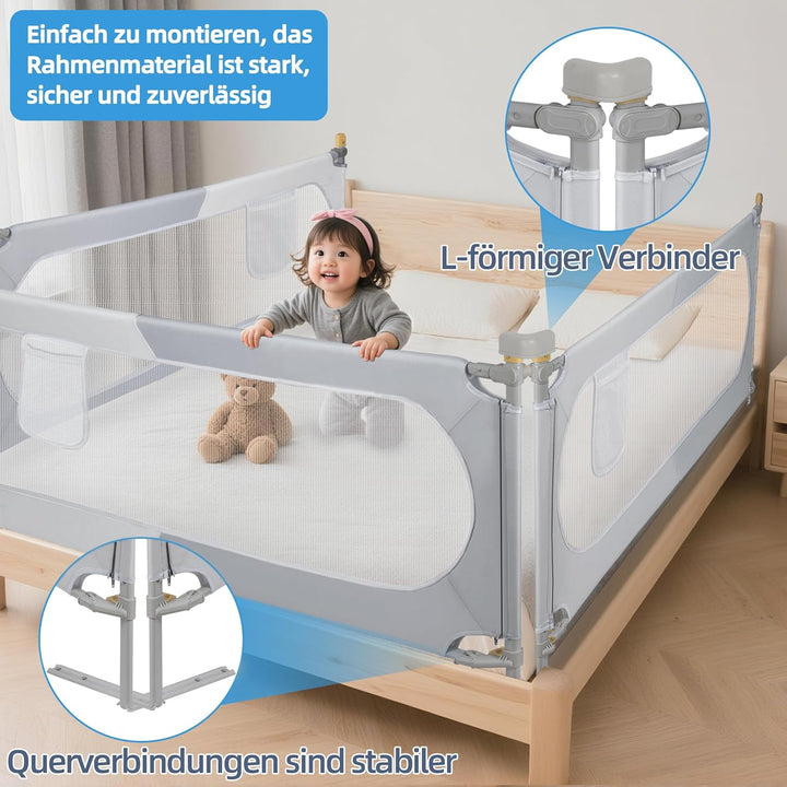 1 Stück 150cm Bettschutzgitter Bett Rausfallschutz Kinder Klappbar Rausfallschutz 30 Fach Höhenverst