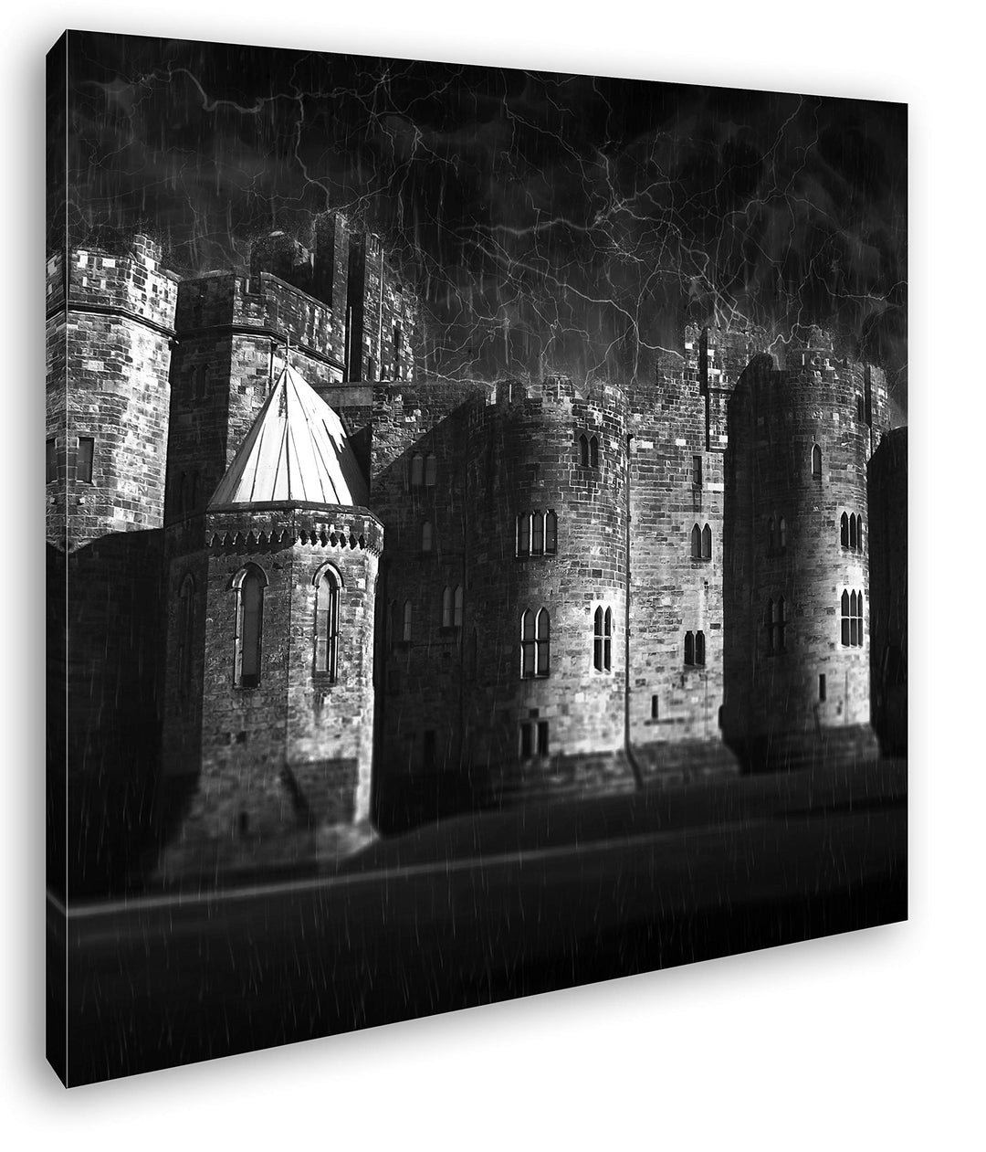 deyoli alte steinerne Burg Format: 70x70 Effekt: Schwarz&Weiss als Leinwandbild, Motiv fertig gerahm