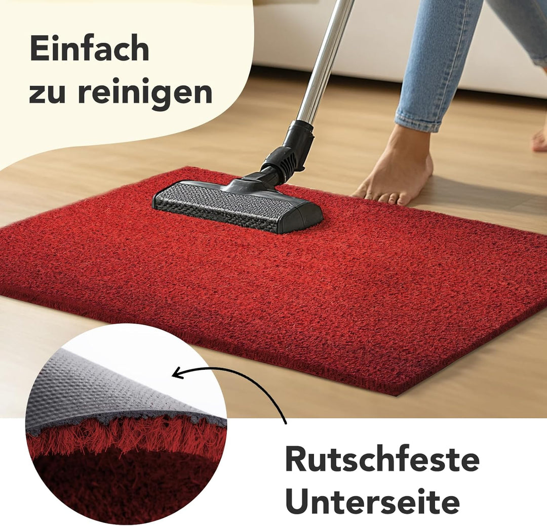 Floordirekt Fussmatte für Innen und Aussen, 100x100 cm Rot, Türmatte aus Kokos, Schmutzfangmatte für