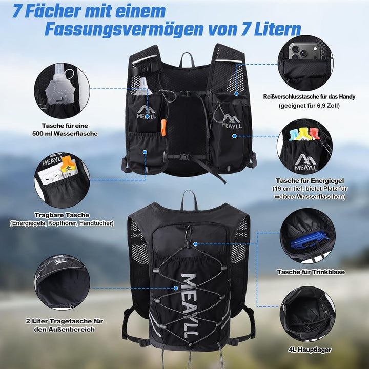 Laufweste für Damen & Herren mit 500 ml TPU Trinkflasche – Leichter und bequemer Laufrucksack, 7 L V