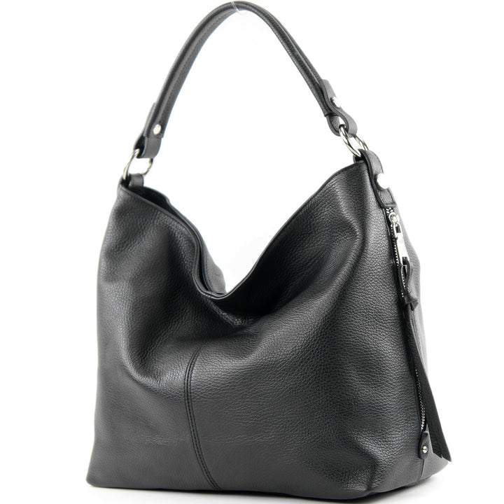 modamoda de T160 Damen Leder Schultertasche Gross, handmade in Italy Schwarz2021, Schwarz2021