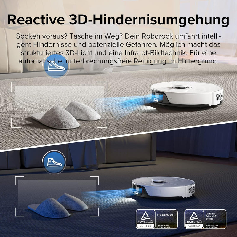 roborock S8 Saugroboter mit Doppelbürste & 6000Pa & 3D strukturierte leichte Hindernisvermeidung Sta