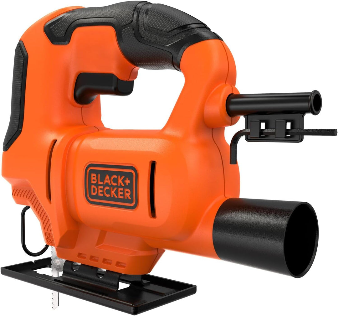 BLACK+DECKER 400W Stichsäge (kompakt und schlank, mit verstellbarem Sägeschuh, Gebläse und Feststell