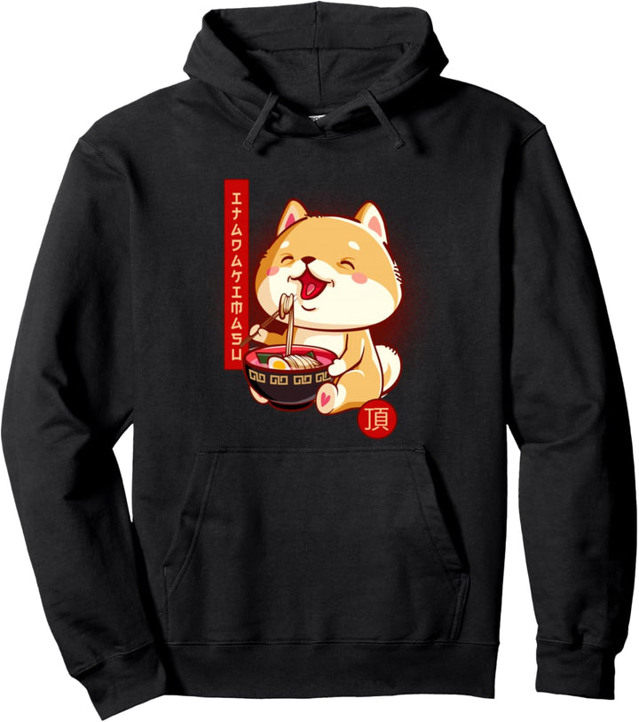 Shiba Inu Ramen Geniessende japanische Nudeln mit Dankbarkeit-Junge Pullover Hoodie