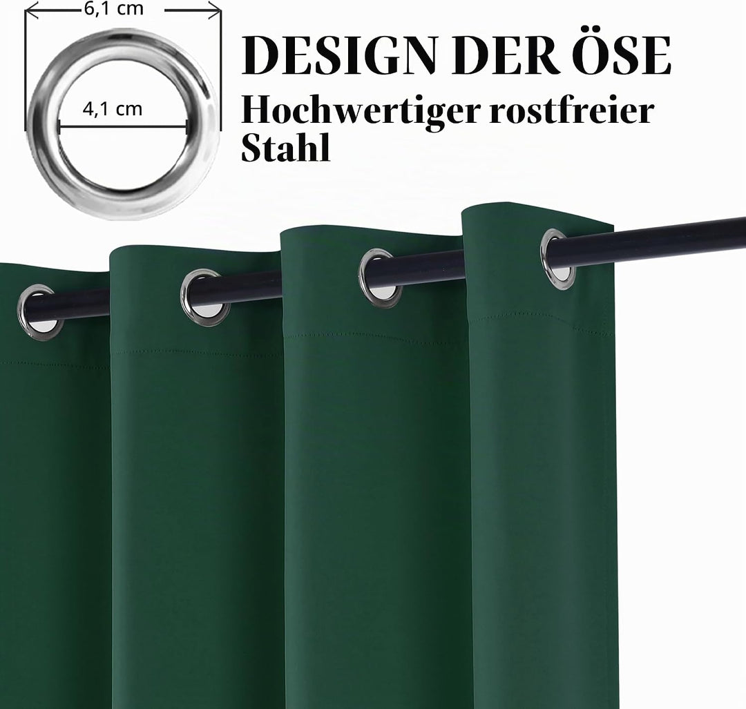 Hiasan Verdunklungsvorhänge Gardinen mit Ösen,Waldgrün Blickdicht Vorhänge,2 Stück,117 x 137 cm (Bre