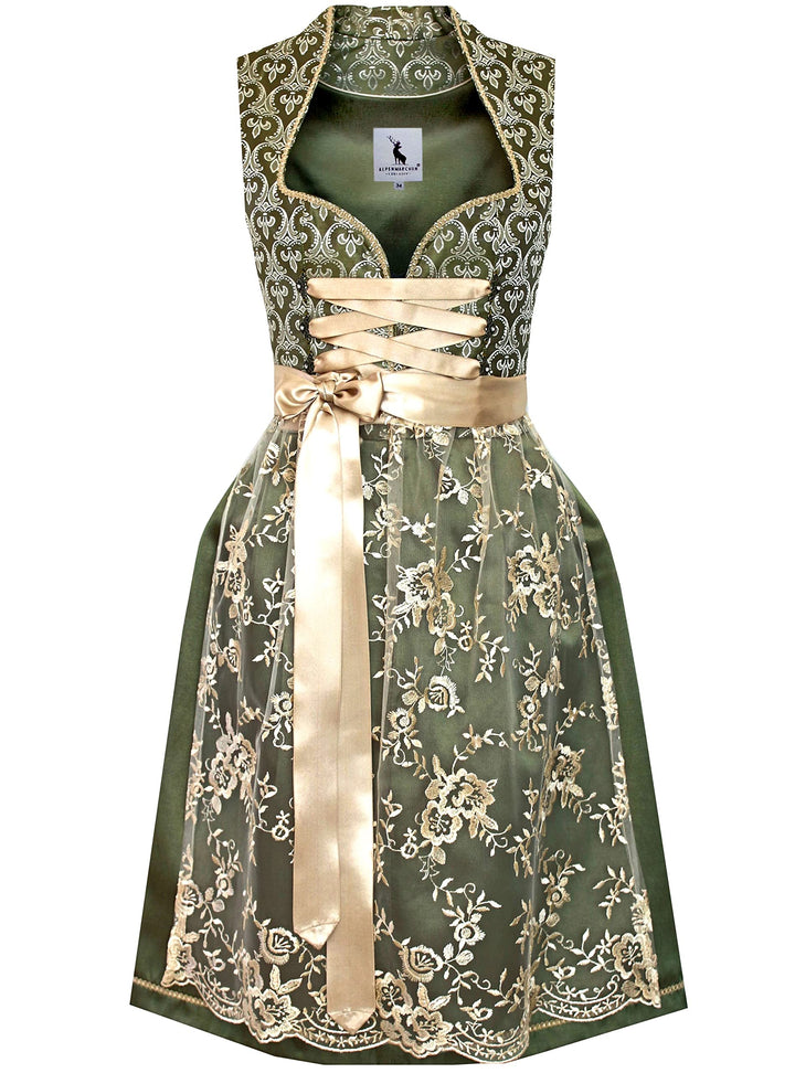 Alpenmärchen Midi Dirndl aus Exklusiver Kollektion inkl. Spitzenschürze Gr.32-54 - ALM660 32 Grün-cr