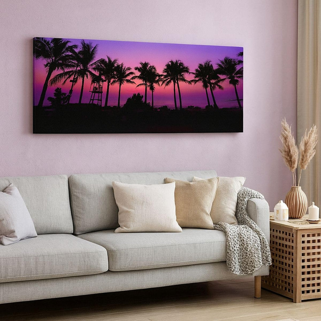 Wandbilder Dekoration Wohnzimmer Sonnenuntergang dämmerung sonne palme Bilder auf Leinwand 120x50cm