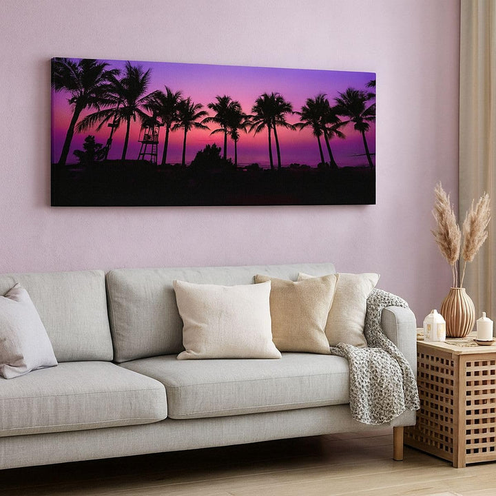 Wandbilder Dekoration Wohnzimmer Sonnenuntergang dämmerung sonne palme Bilder auf Leinwand 120x50cm