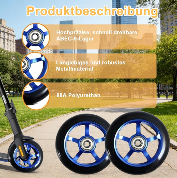 Stunt Scooter Rollen 100mm,2 Stück Scooter Ersatzräder mit ABEC-9 Lagern,Härtegrad 88A Scoot and Rid