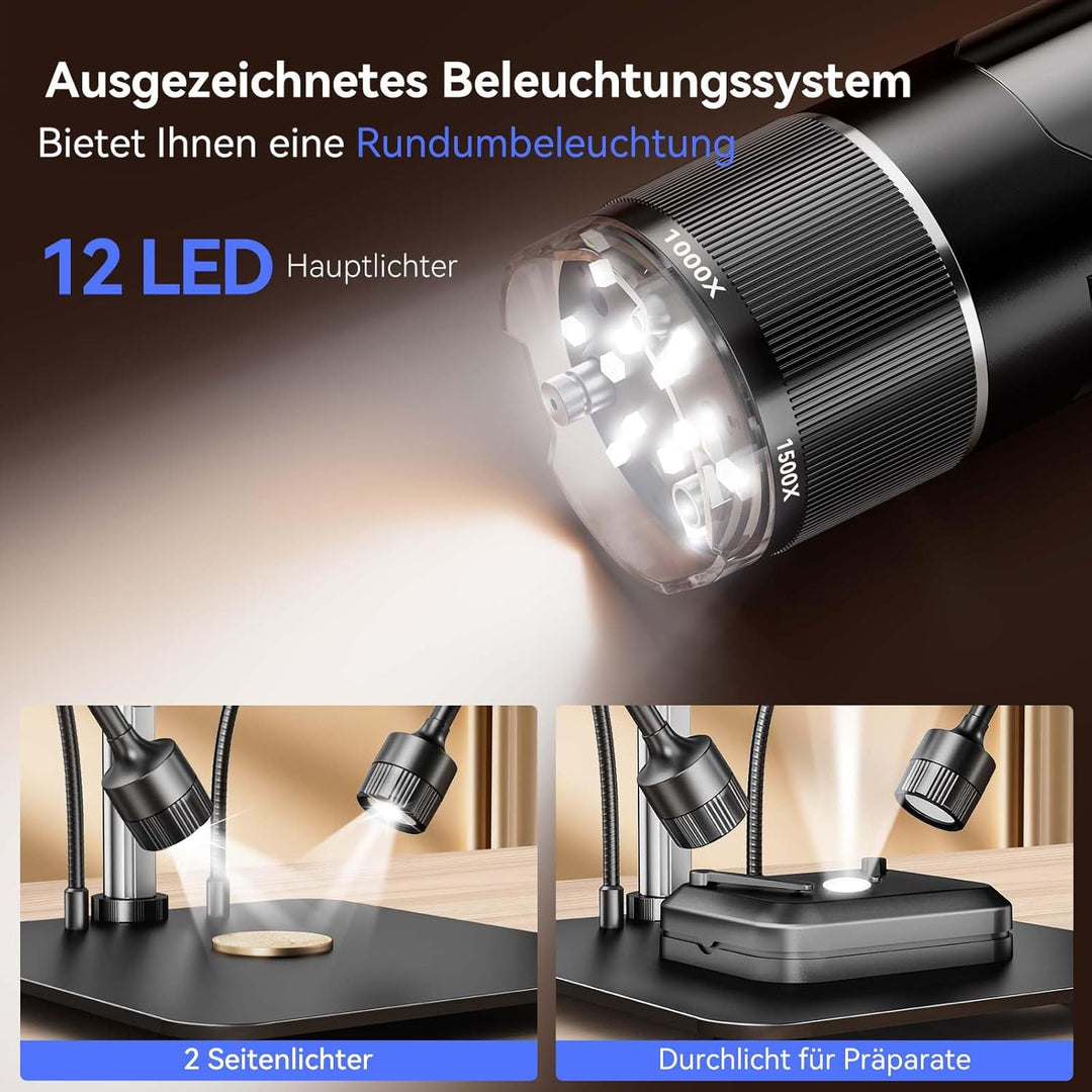TOMLOV TriL107 3 Objektiv Mikroskop Digital: 7" 2K IPS HDMI 2500X Münzlupe für Ganzmünzansicht mit 1