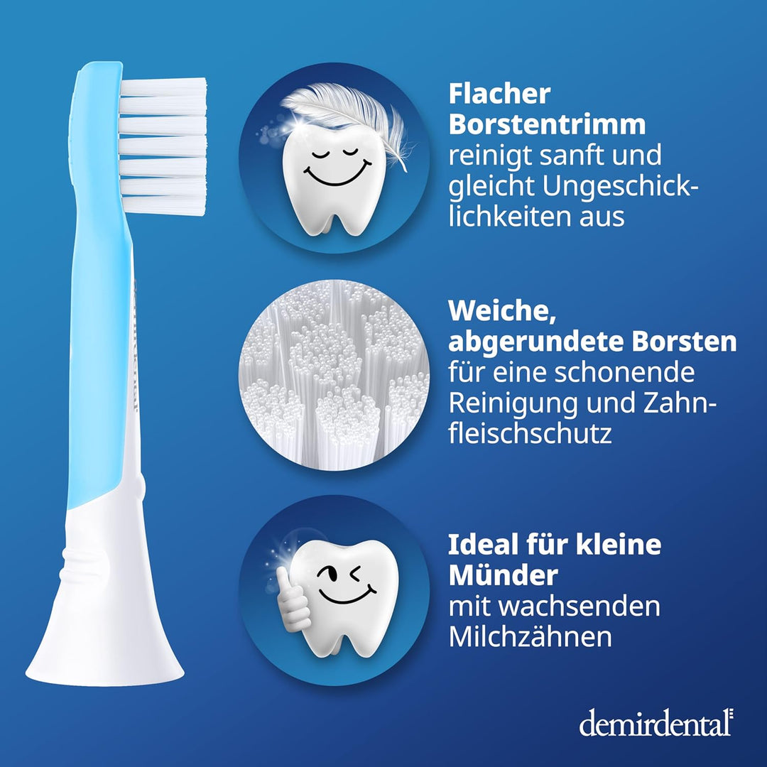 demirdental Kinder Ersatzbürsten passend für Philips Sonicare Kids, Compact Mini Bürstenköpfe für 3-