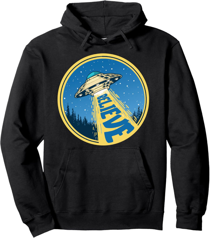 Believe! Vintage Funny UFO Flying Saucer Abduction Pullover Hoodie