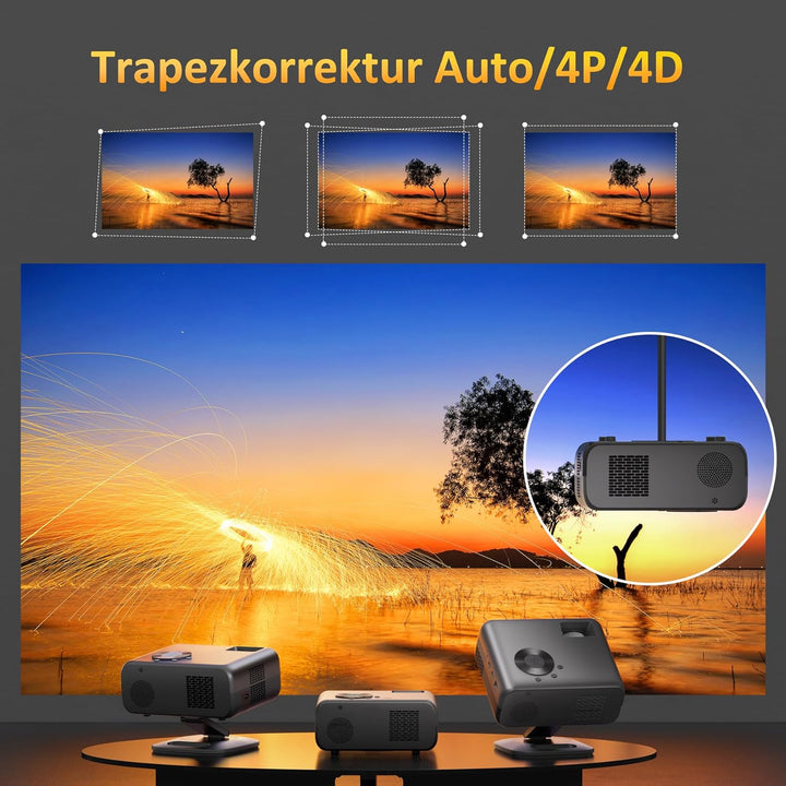 Beamer Kompatibel mit, HORLAT Beamer Unterstützt 4K, 28000 Lumen Full HD 1080P WiFi 6 Bluetooth, Aut