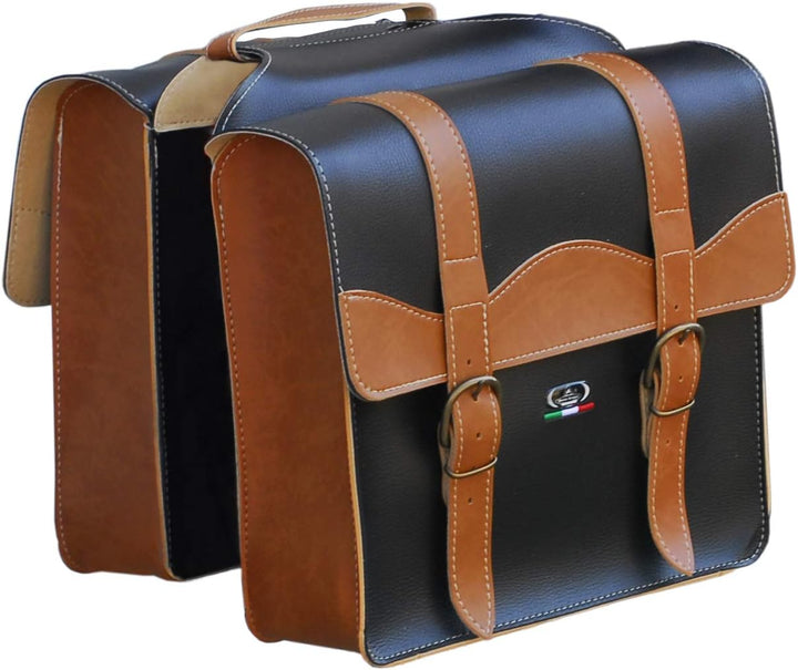 Doppelte Gepäckträgertasche Montegrappa Modell 0024 - Hohe Qualität - Made in Italy - Schwarz/Honig