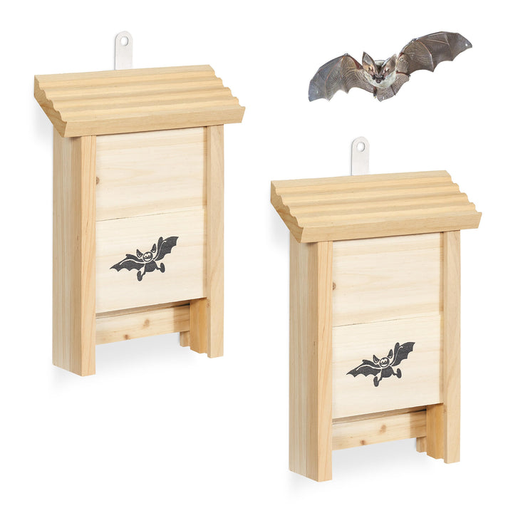 Relaxdays Fledermauskasten, 2er Set, Unterschlupf für Fledermäuse, unbehandeltes Holz, HBT: 25 x 18