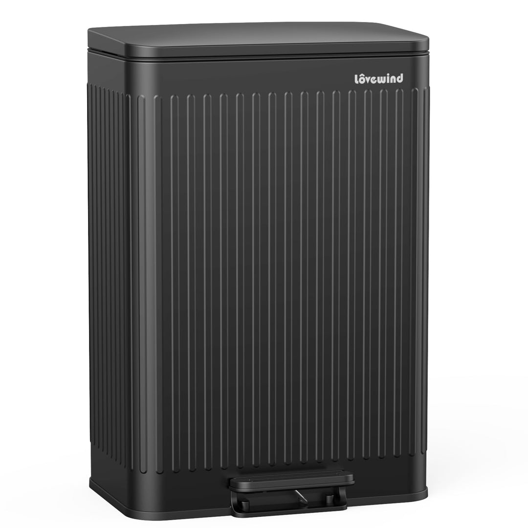 lovewind 60L Mülleimer Küche Edelstahl Schwarz, Pedal-Behälter mit Soft-Close Deckel, 2 herausnehmba
