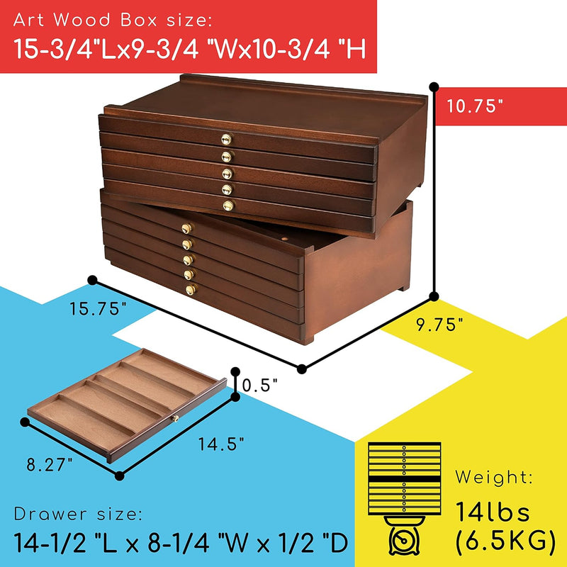 MEEDEN Holz Staffelei Walnuss mit 10 Schubladen -Grosse Bleistiftbox aus Buchenholz mit Schubladen u