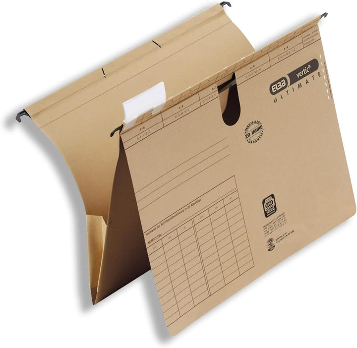 Elba Taschenhefter A4, Hängehefter und Tasche, Recycling-Karton, naturbraun, 25 Stück 25er Pack Tasc