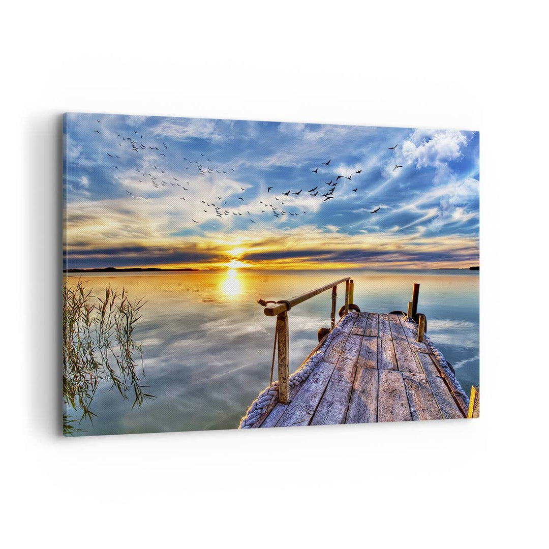 ARTTOR Bilder auf Leinwand 100x70cm Leinwandbild mit Rahmen See Brücke Gross Wanddeko Bild Schlafzim