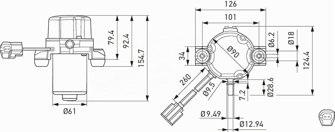 HELLA - Unterdruckpumpe, Bremsanlage - UP50 - 12V - 2-polig - elektrisch - 8TG 012 377-701