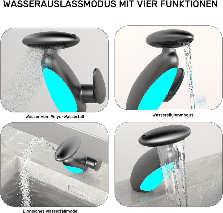 Wasserhahn Bad mit Ausziehbar Brause, Armatur Badezimmer mit 4 Strahlarten, 360° Drehbar badezimmer