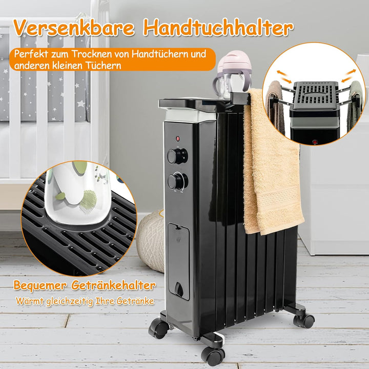GOPLUS Ölradiator mit 3 Heizstufen, 5-35℃, elektrischer Heizkörper mit 7 Rippen, doppeltem Sicherhei