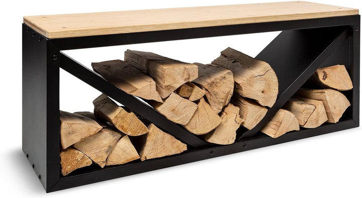 blumfeldt Kindlewood, praktischer Holzspeicher, Holzlager, Stahl-Lagerkasten, rustikal, Bambusplattt