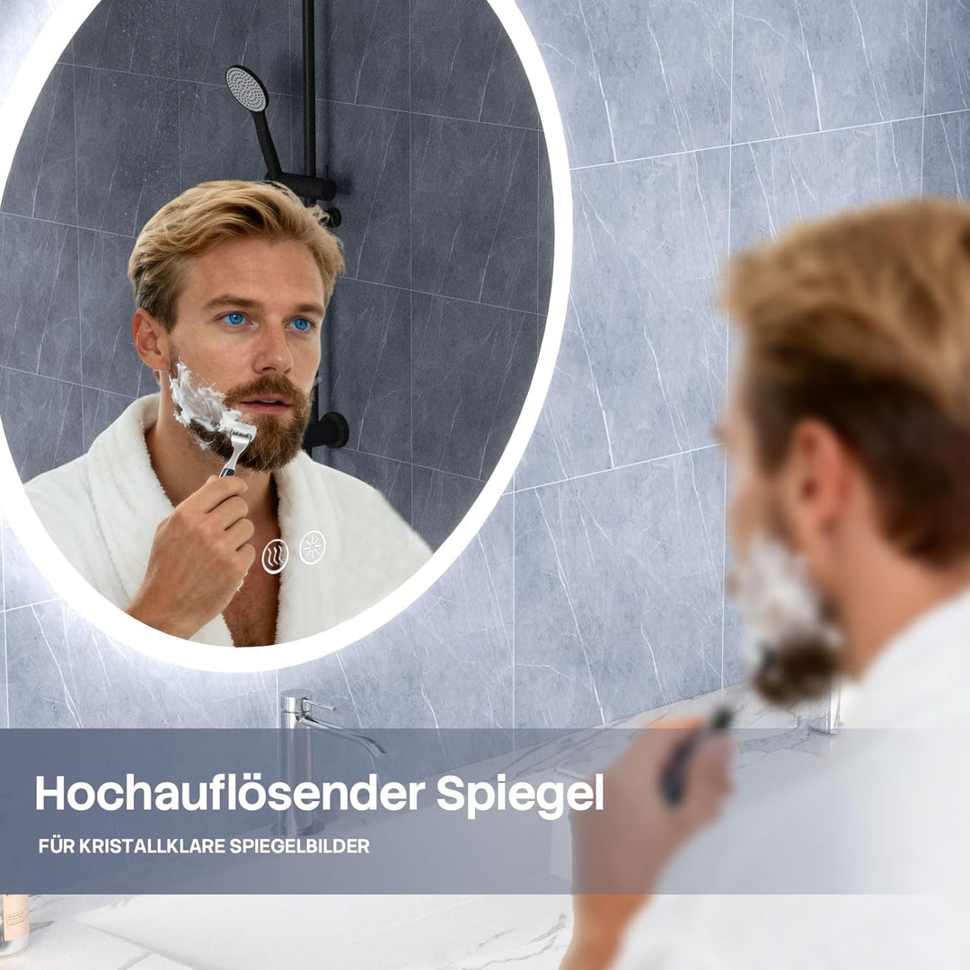HySail Badspiegel mit Beleuchtung, 5mm Hochauflösender Silber-Spiegel, 3 Farbtemperaturen & Dimmbare