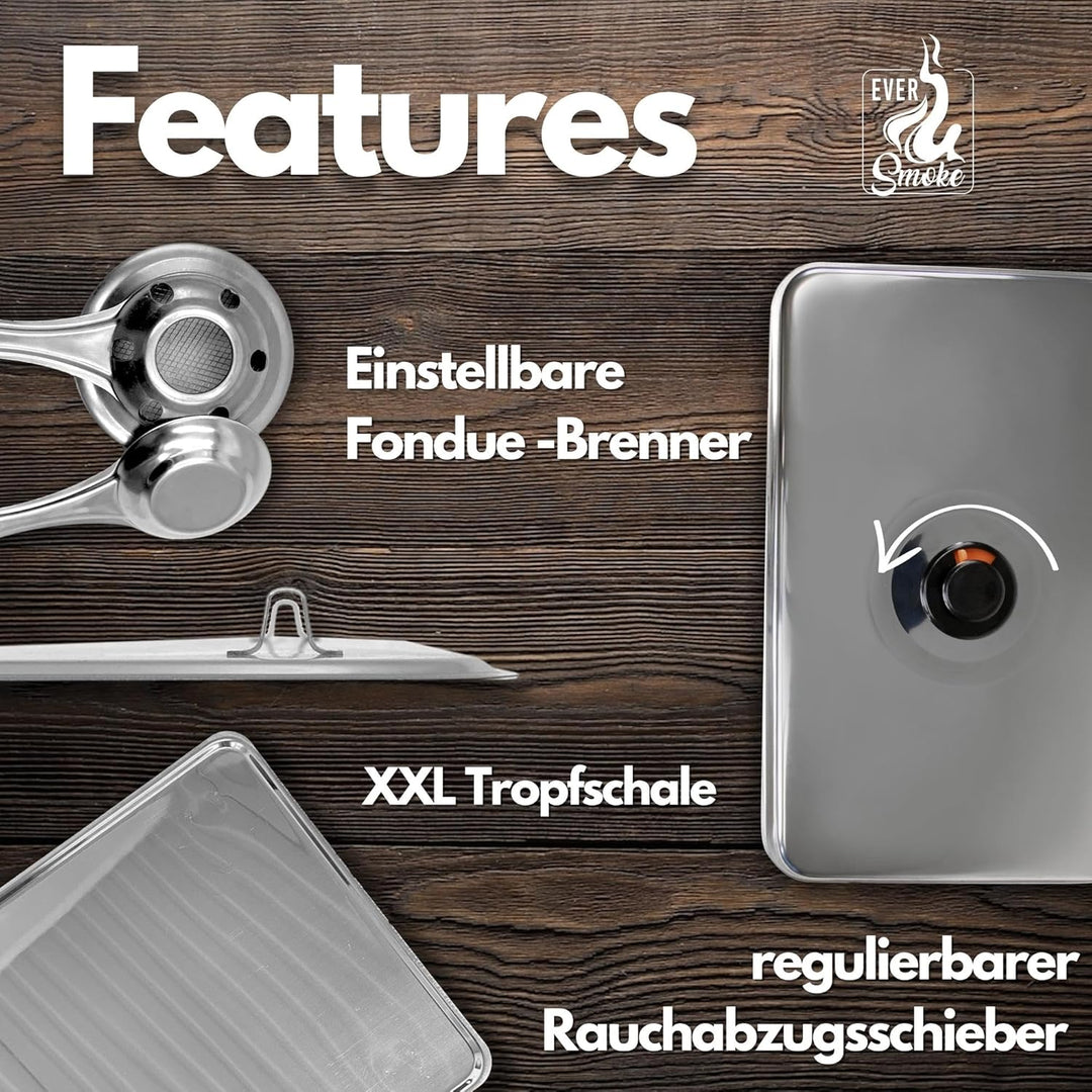 Eversmoke Deluxe Edelstahl Tischräucherofen XL Set mit Brennpaste | Räucherofen mit Räuchermehl, Räu