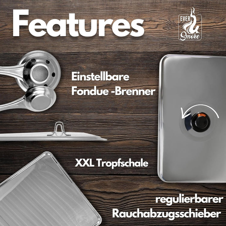 Eversmoke Deluxe Edelstahl Tischräucherofen Set mit Zubehör | Räucherofen mit Räuchermehl, Räucherge